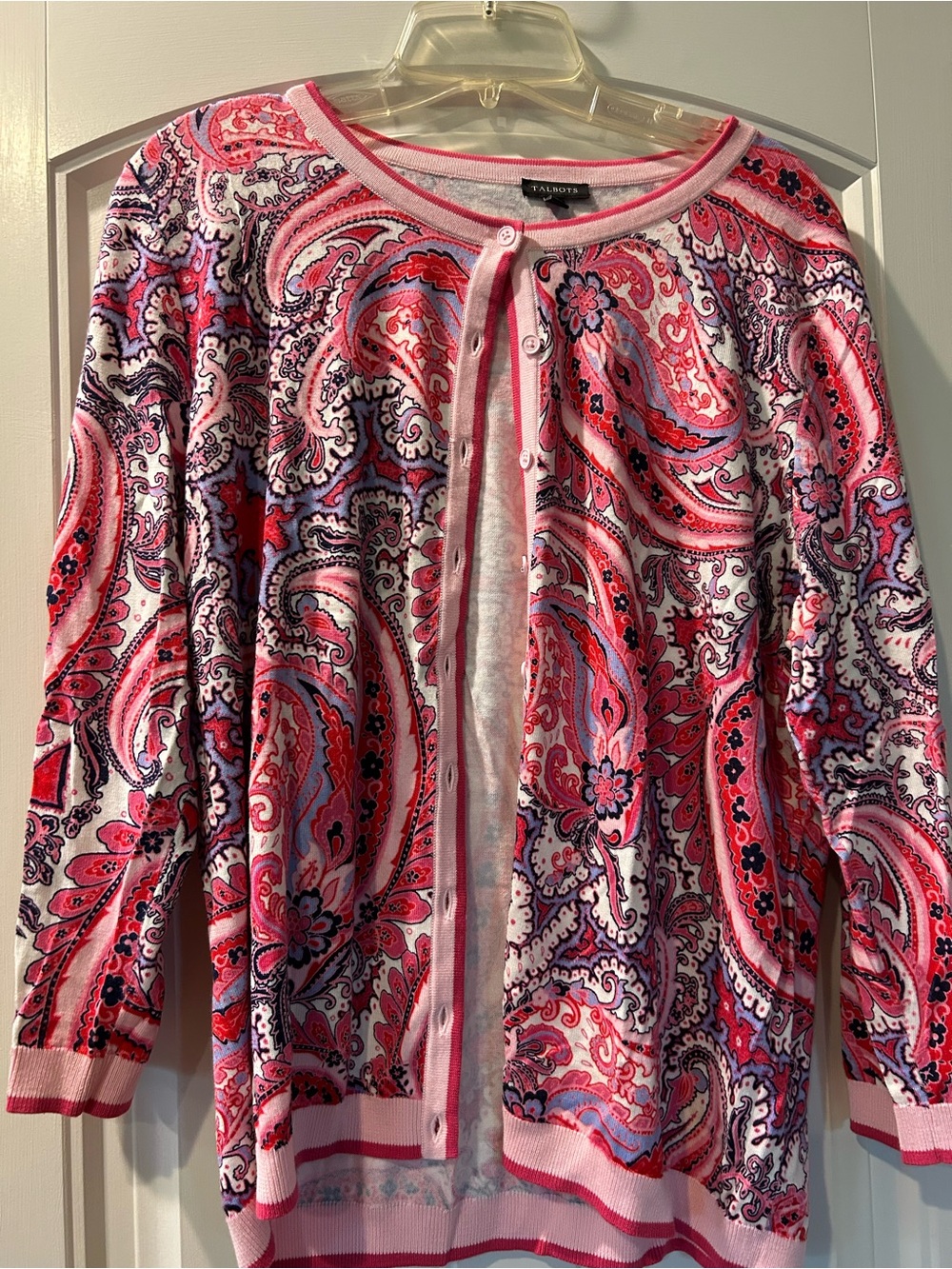 Talbots Pink Multi Paisley Button-Front Cardigan